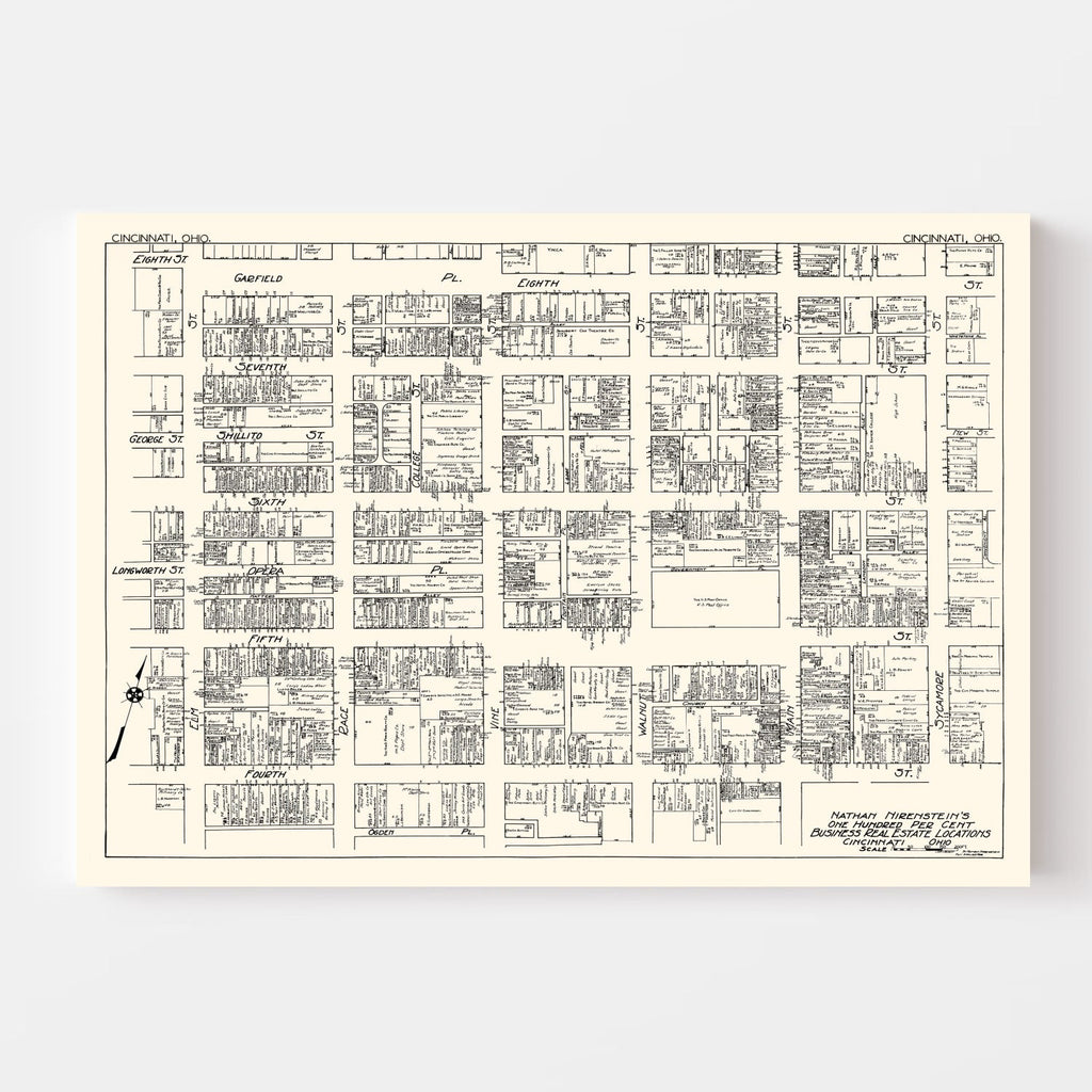 Vintage Map of Cincinnati, OH Business Section 1929