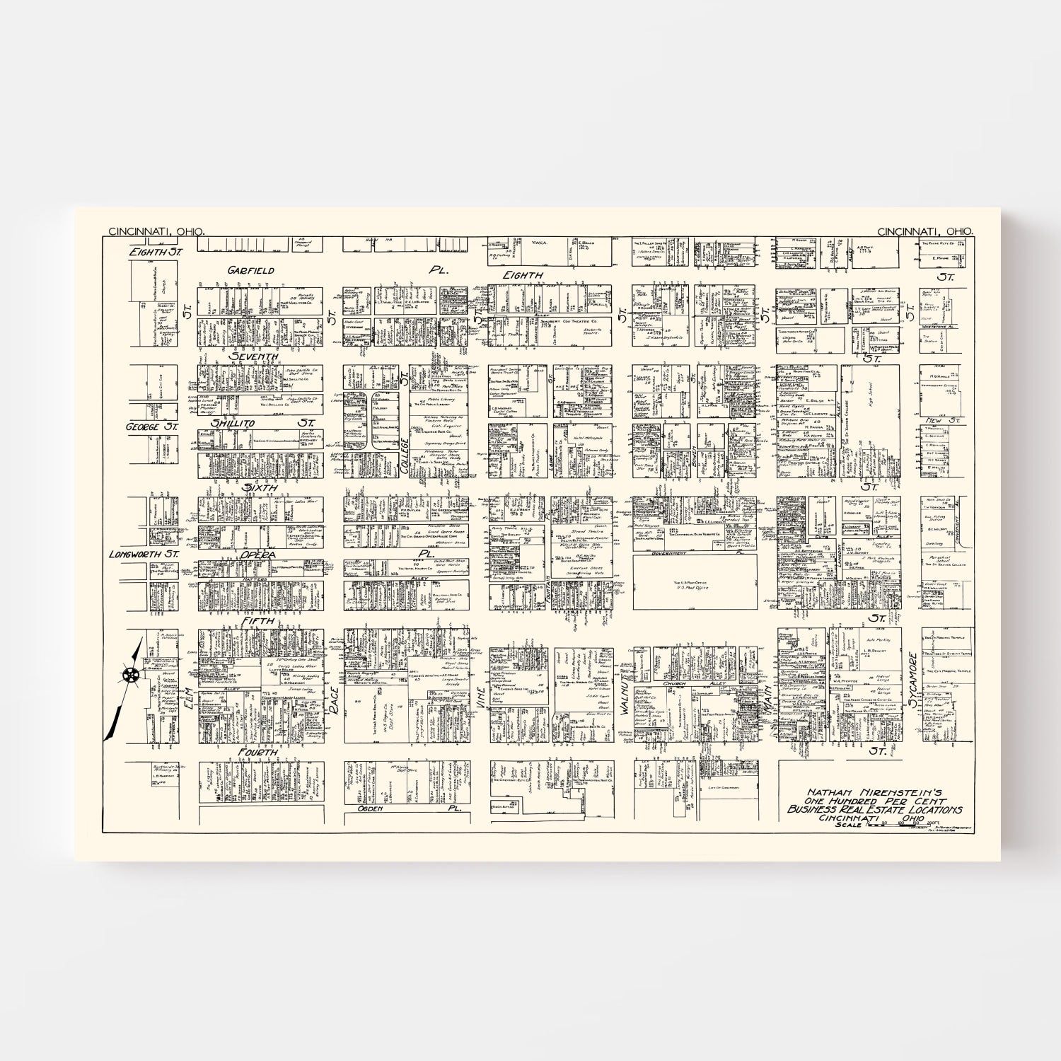 Vintage Map of Cincinnati, OH Business Section 1929