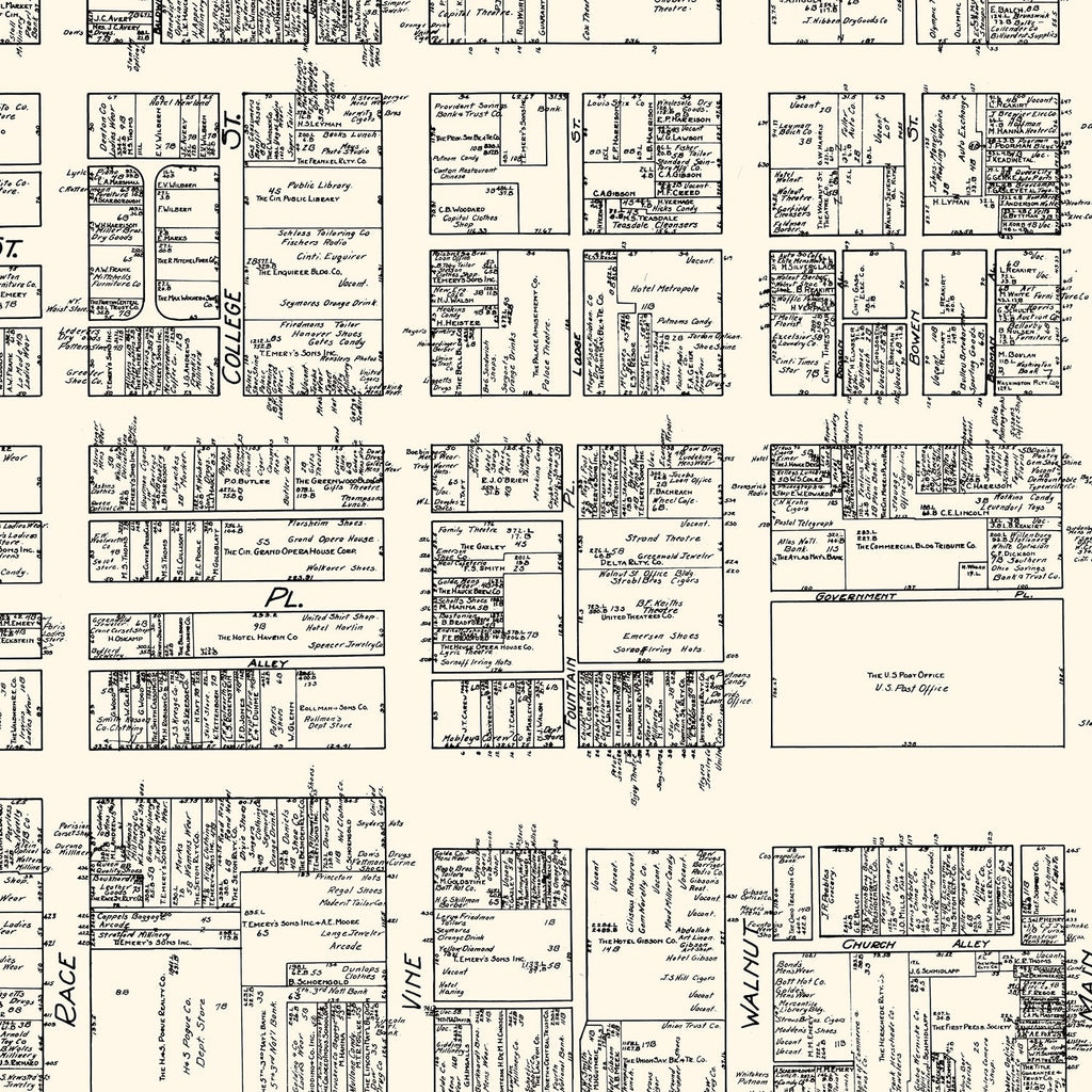Vintage Map of Cincinnati, OH Business Section 1929
