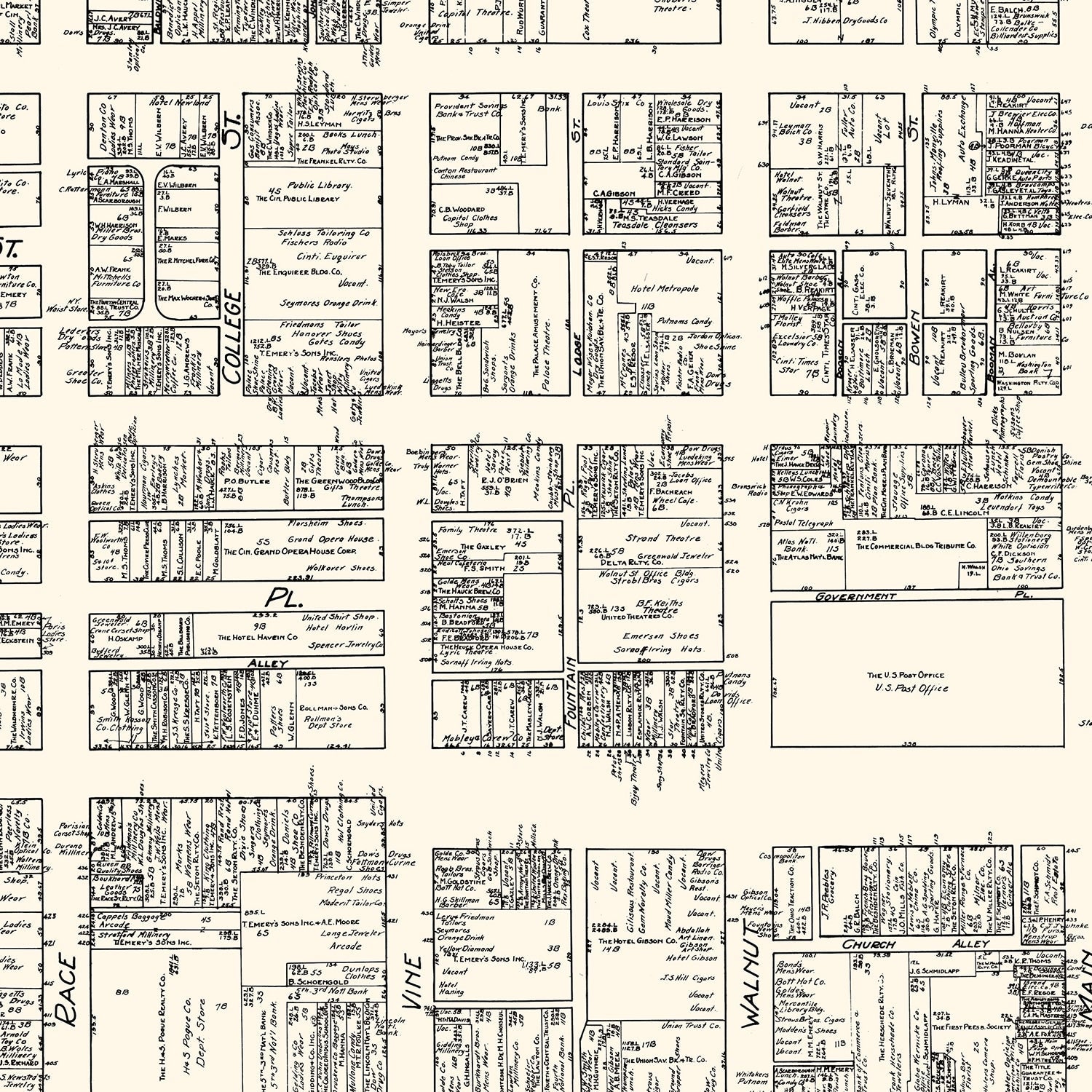 Vintage Map of Cincinnati, OH Business Section 1929