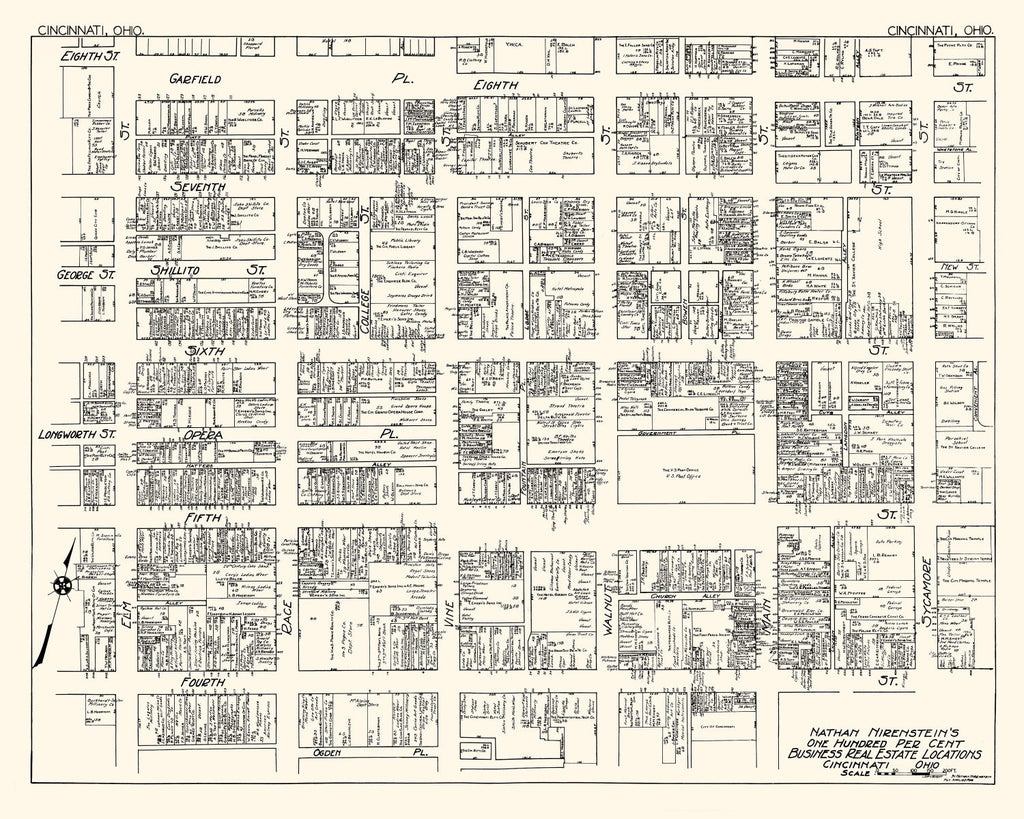 Vintage Map of Cincinnati, OH Business Section 1929