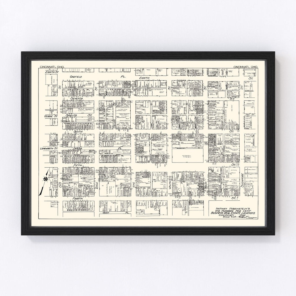 Vintage Map of Cincinnati, OH Business Section 1929