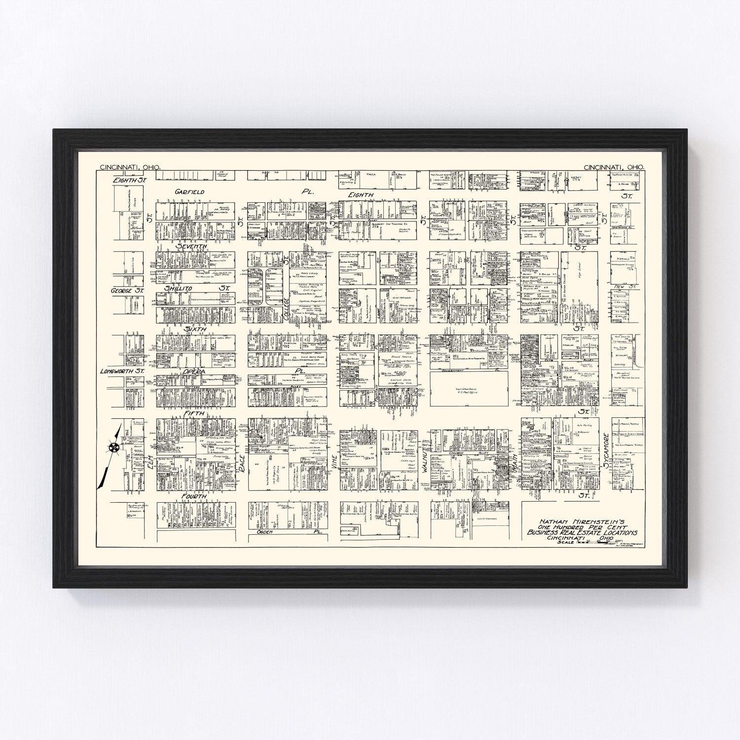 Vintage Map of Cincinnati, OH Business Section 1929
