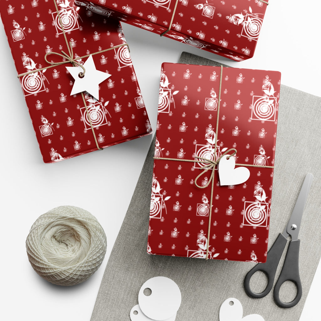 Swirls and Roses on Maroon Gift Wrapping Paper