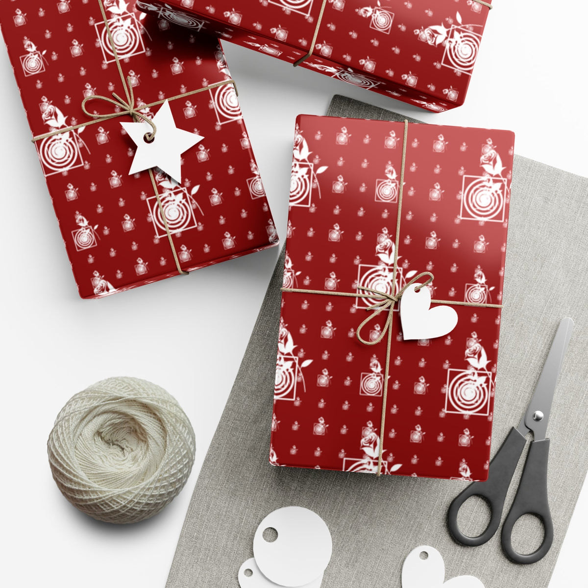 Swirls and Roses on Maroon Gift Wrapping Paper