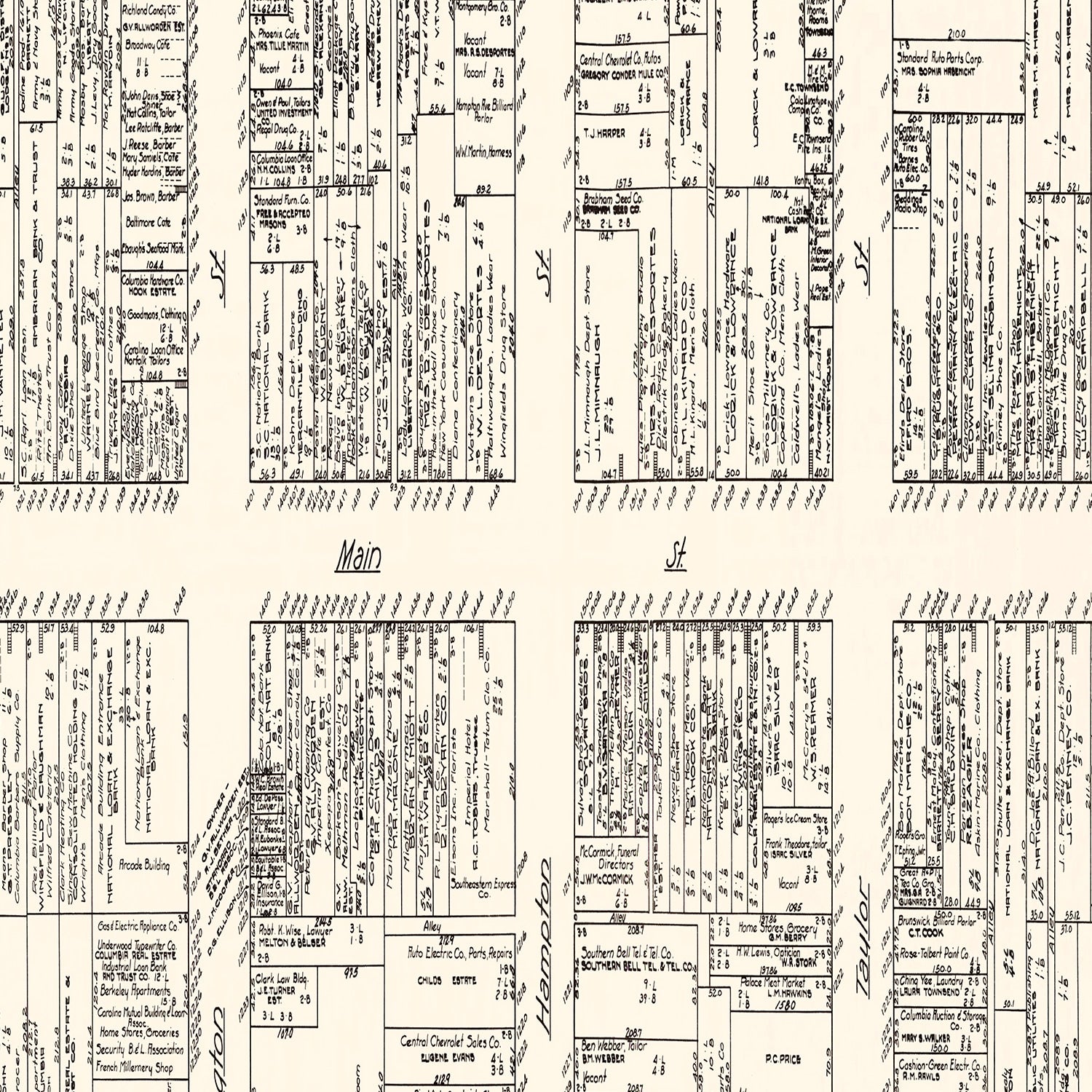 Vintage Map of Columbia, SC Business Section 1929