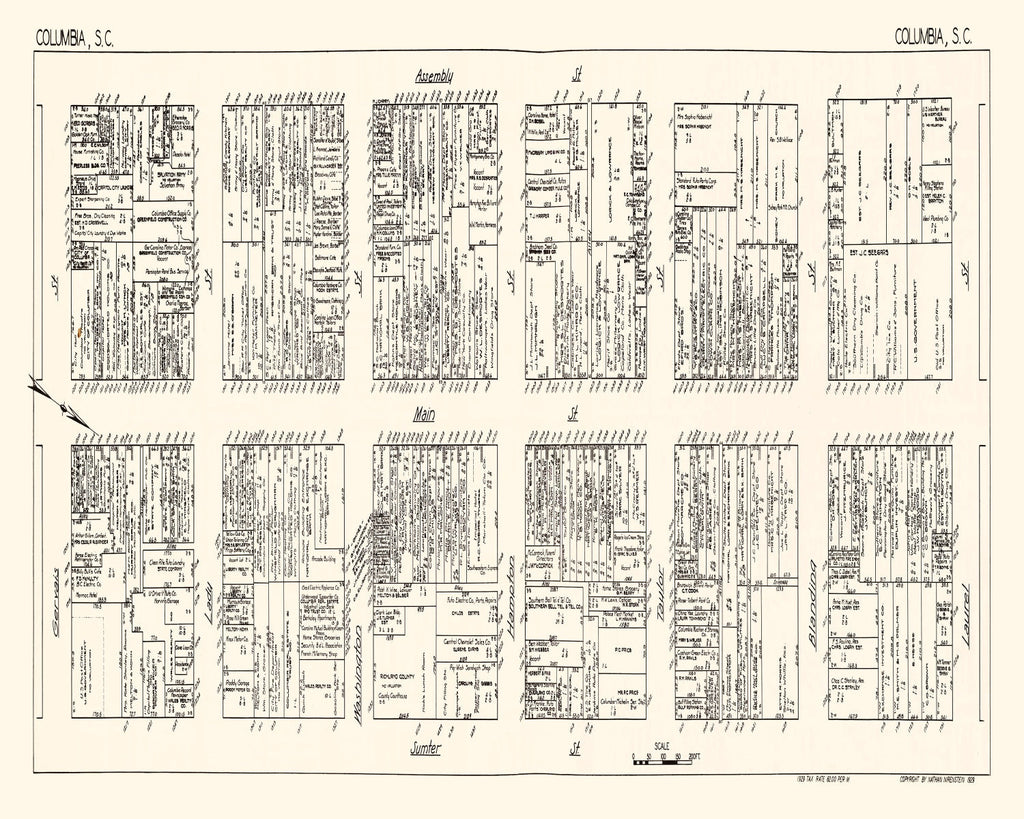 Vintage Map of Columbia, SC Business Section 1929