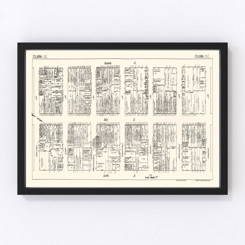 Vintage Map of Columbia, SC Business Section 1929
