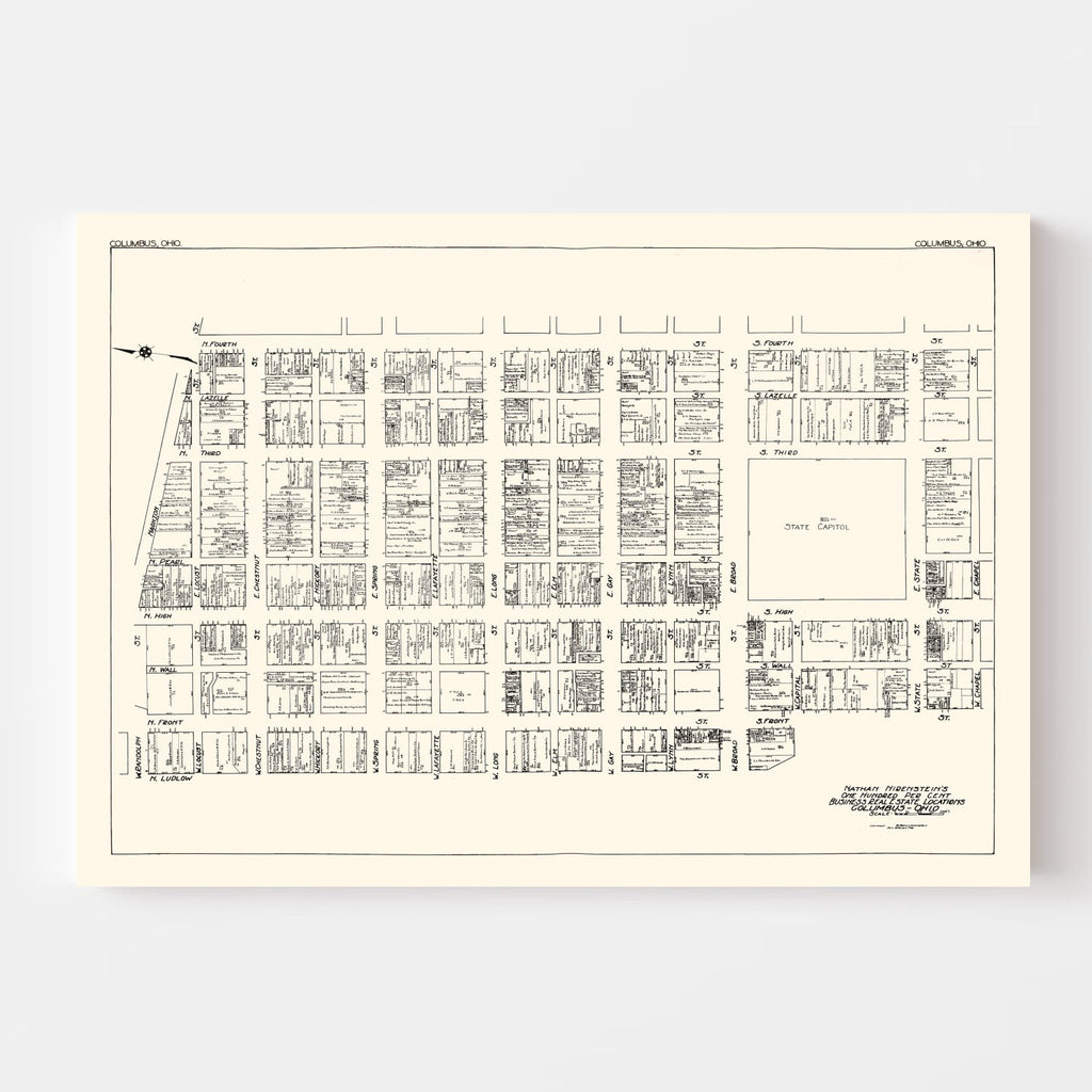 Vintage Map of Columbus, OH Business Section 1929