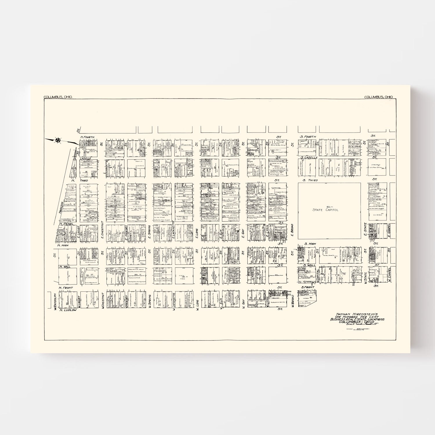 Vintage Map of Columbus, OH Business Section 1929