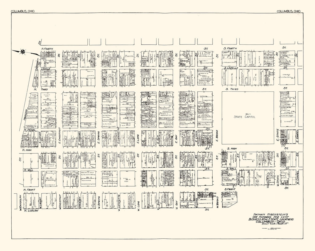 Vintage Map of Columbus, OH Business Section 1929