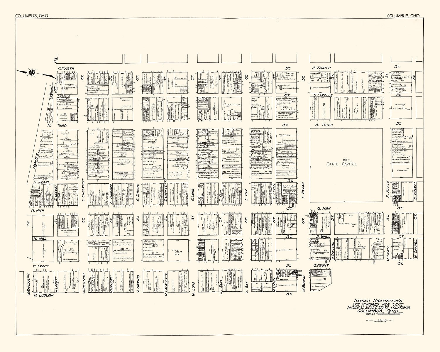 Vintage Map of Columbus, OH Business Section 1929