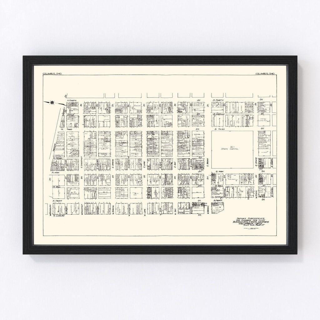 Vintage Map of Columbus, OH Business Section 1929