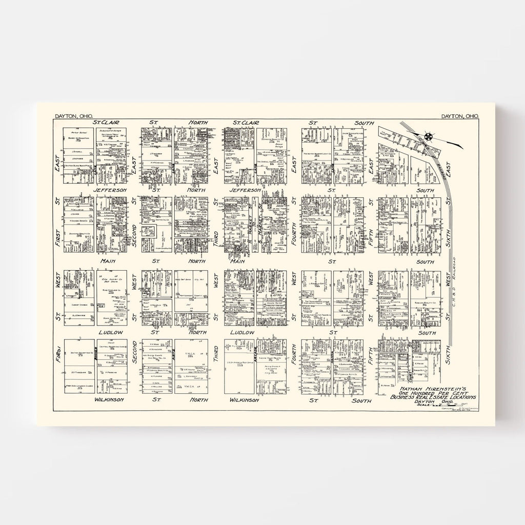 Vintage Map of Dayton, OH Business Section 1929