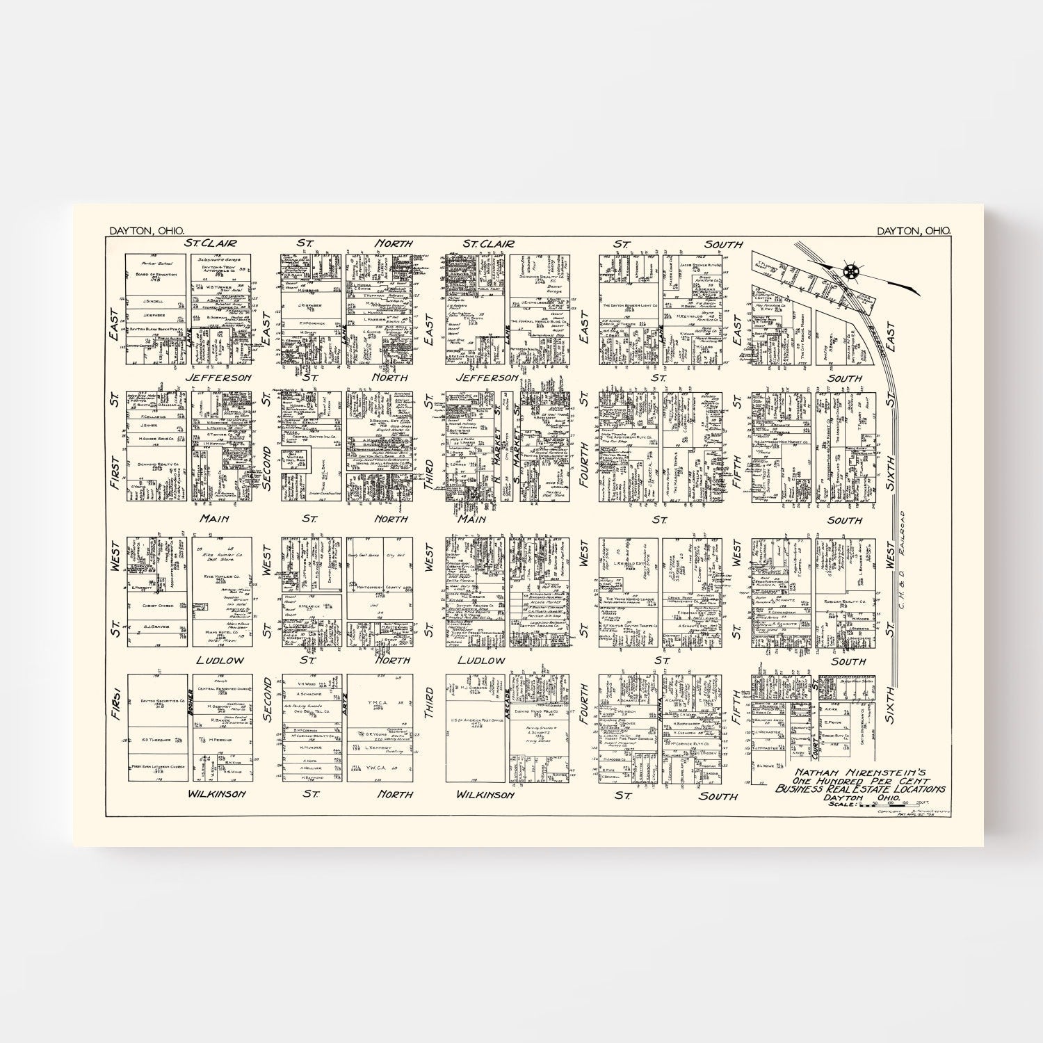 Vintage Map of Dayton, OH Business Section 1929