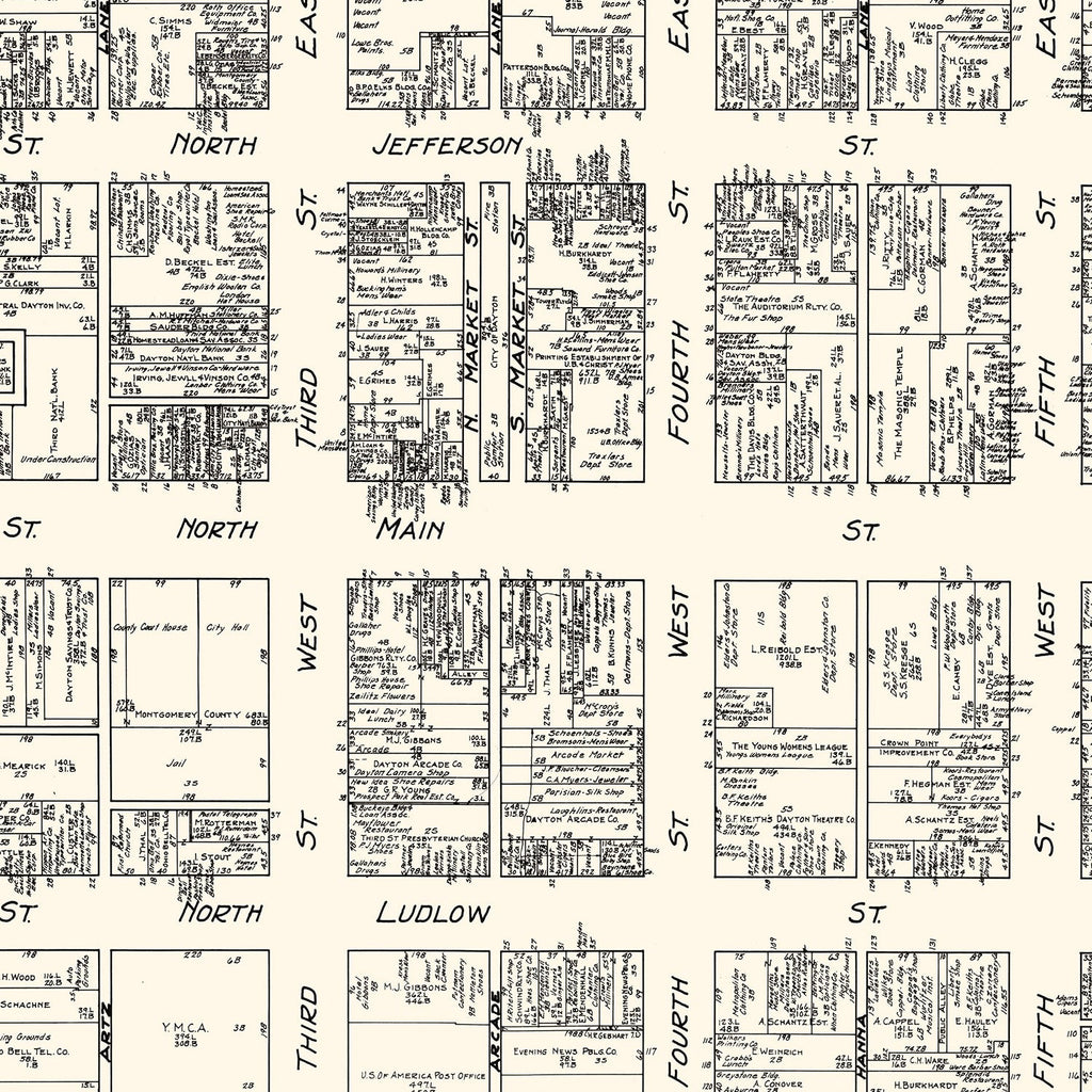 Vintage Map of Dayton, OH Business Section 1929