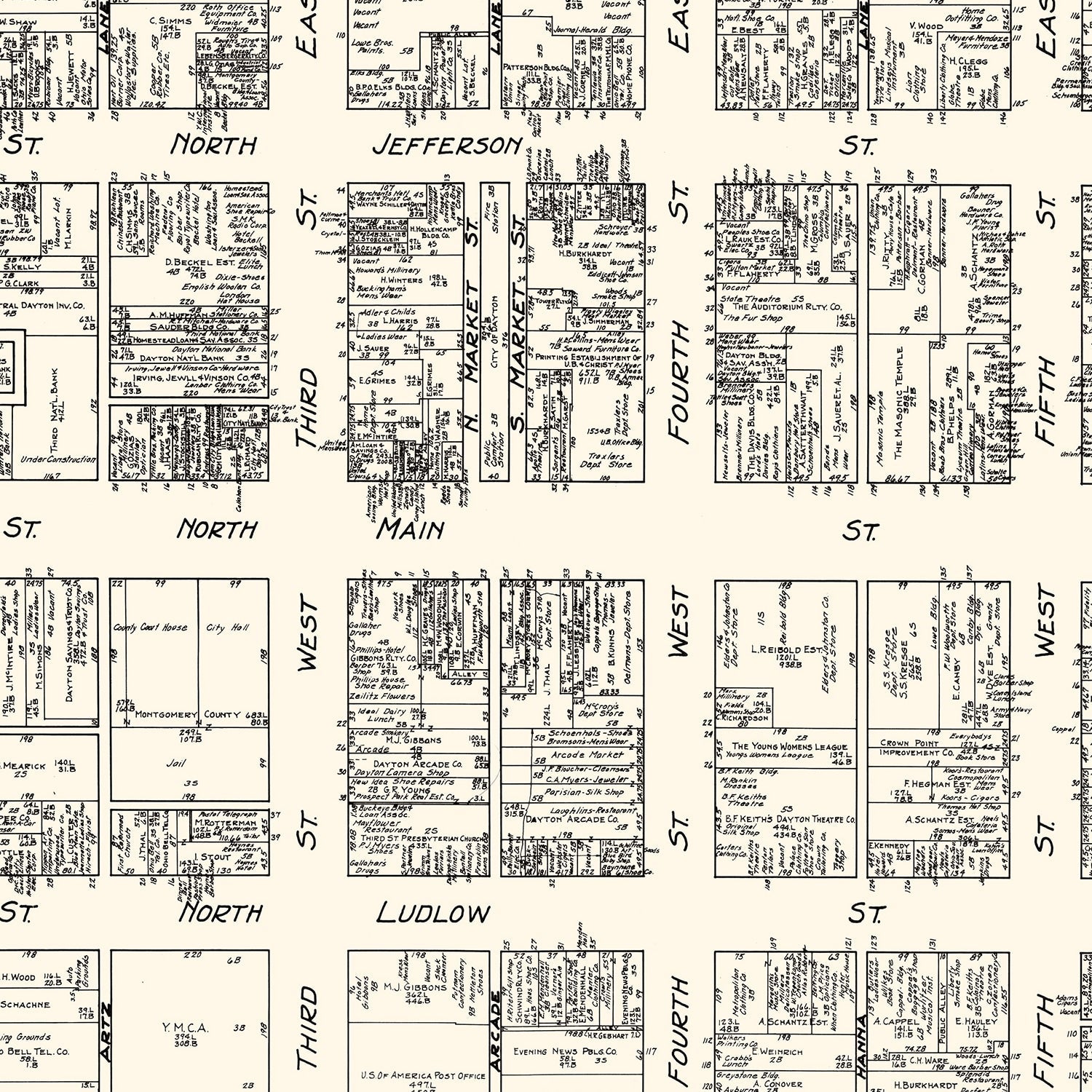 Vintage Map of Dayton, OH Business Section 1929