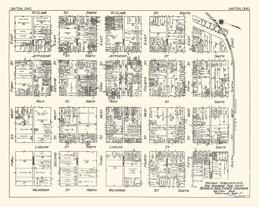 Vintage Map of Dayton, OH Business Section 1929
