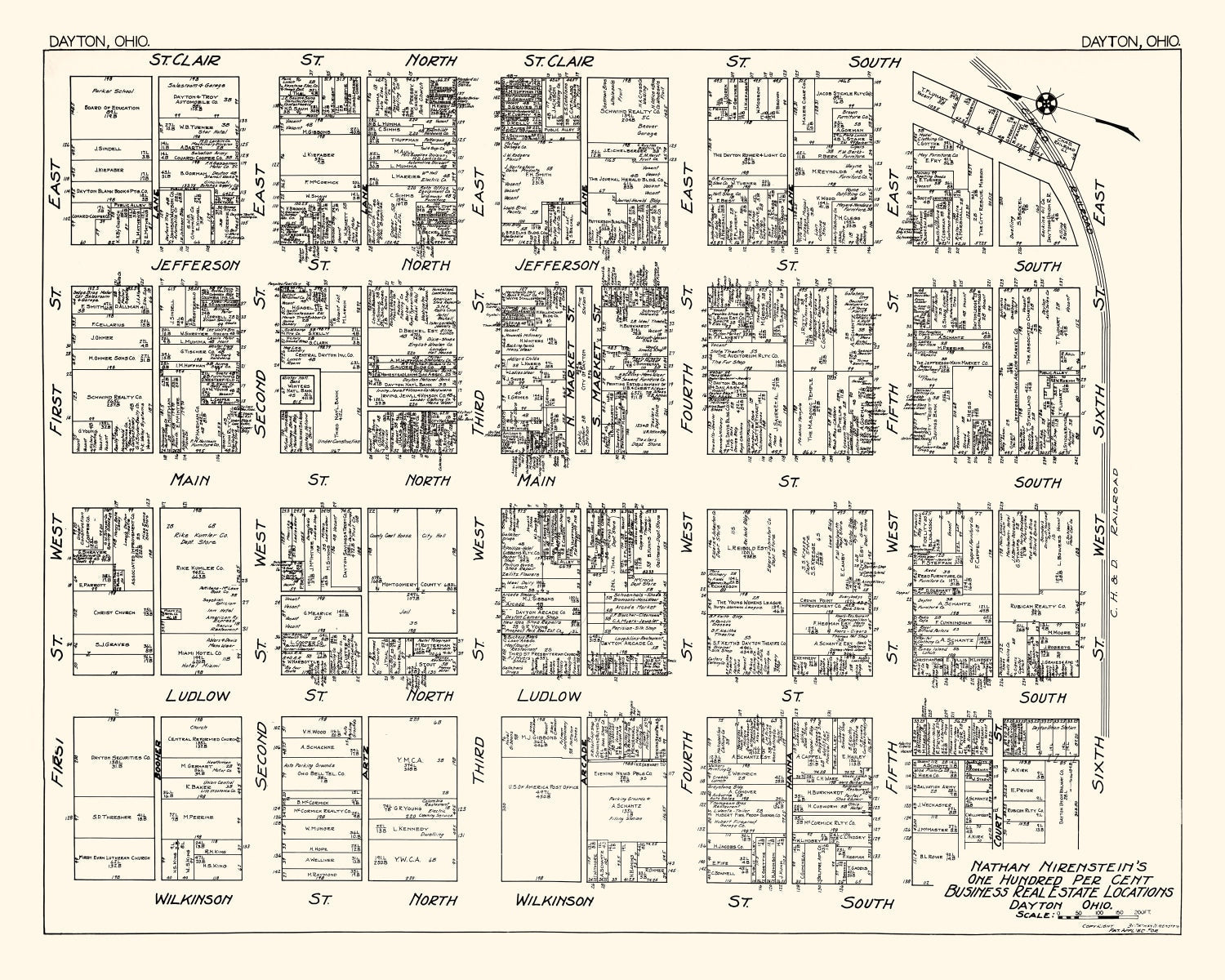 Vintage Map of Dayton, OH Business Section 1929