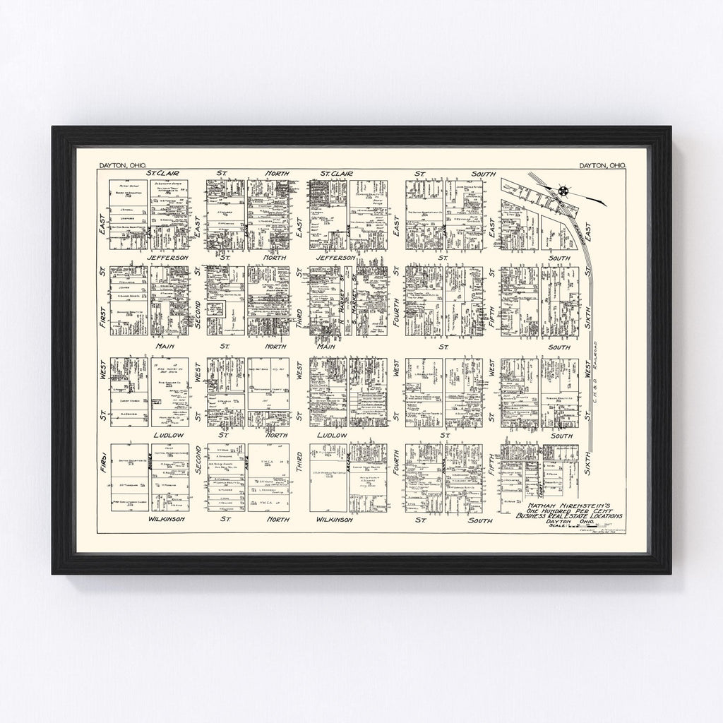Vintage Map of Dayton, OH Business Section 1929