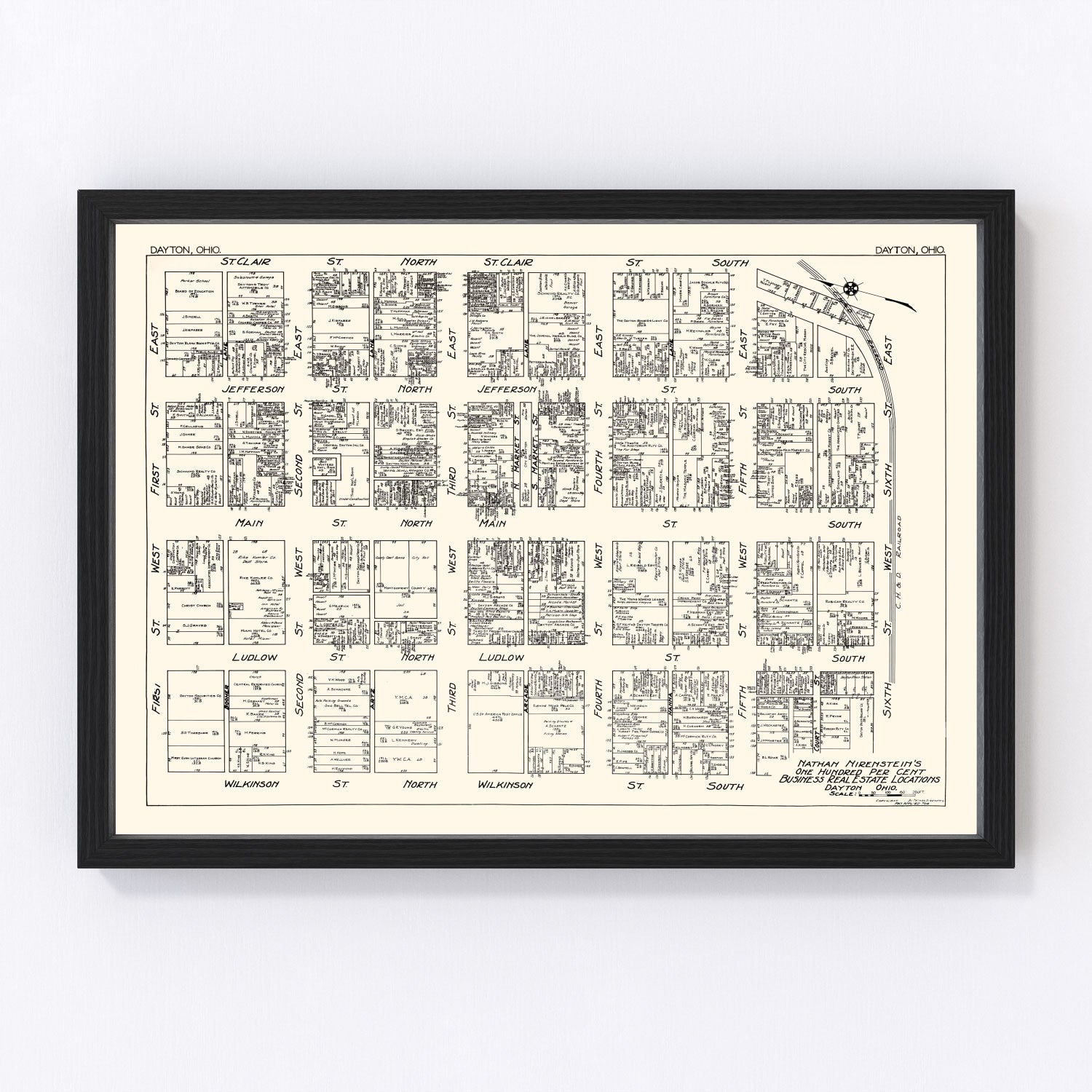 Vintage Map of Dayton, OH Business Section 1929