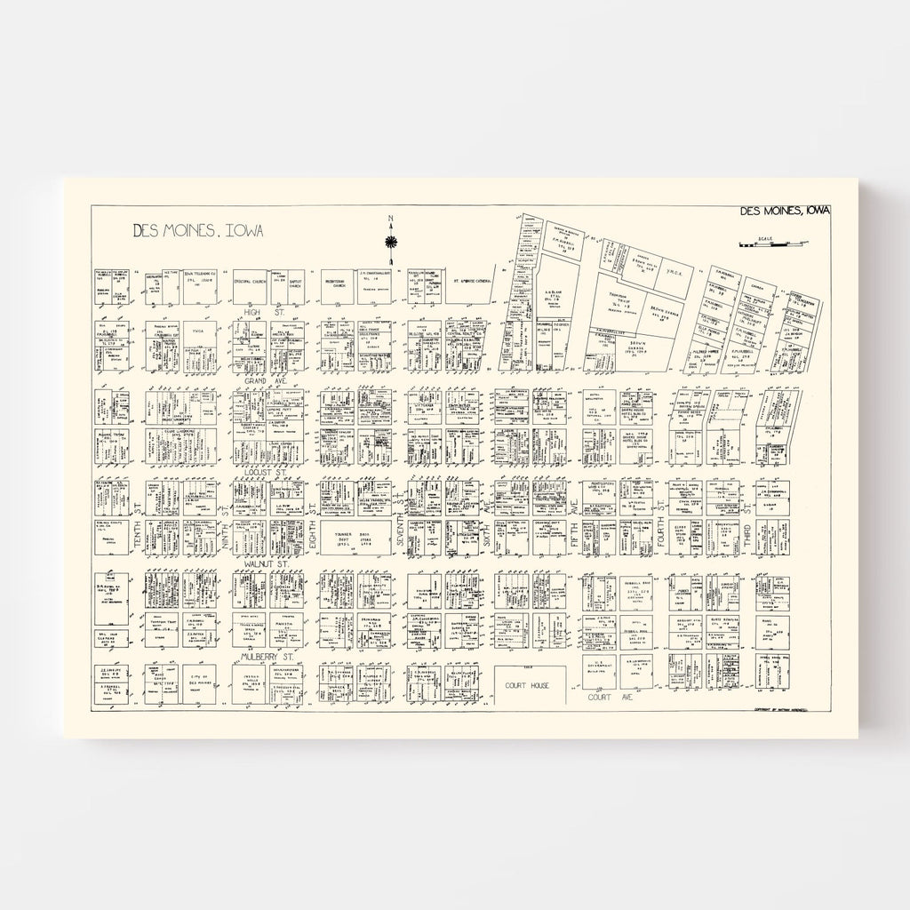 Vintage Map of Des Moines, IA Business Section 1929
