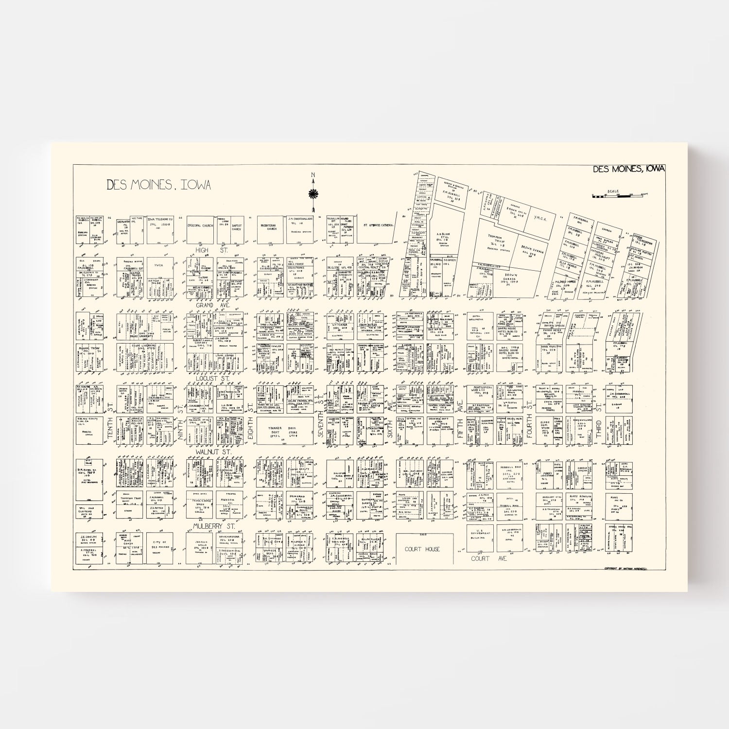 Vintage Map of Des Moines, IA Business Section 1929