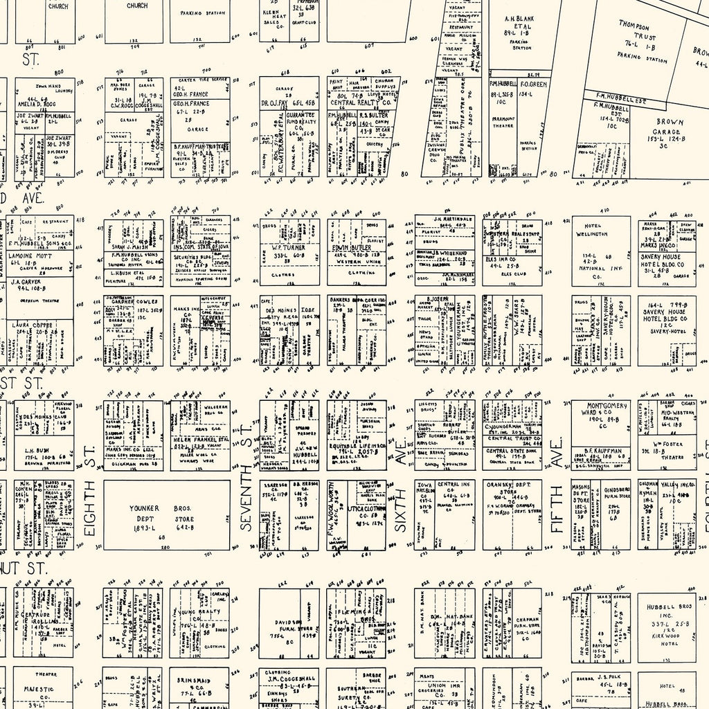 Vintage Map of Des Moines, IA Business Section 1929