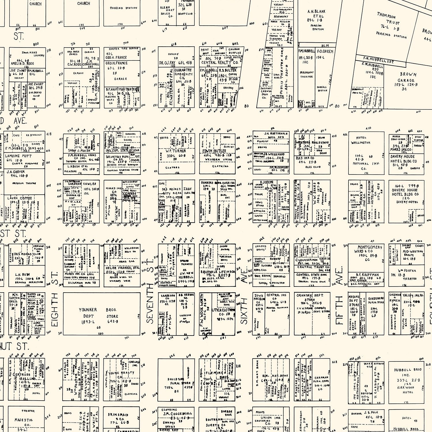 Vintage Map of Des Moines, IA Business Section 1929