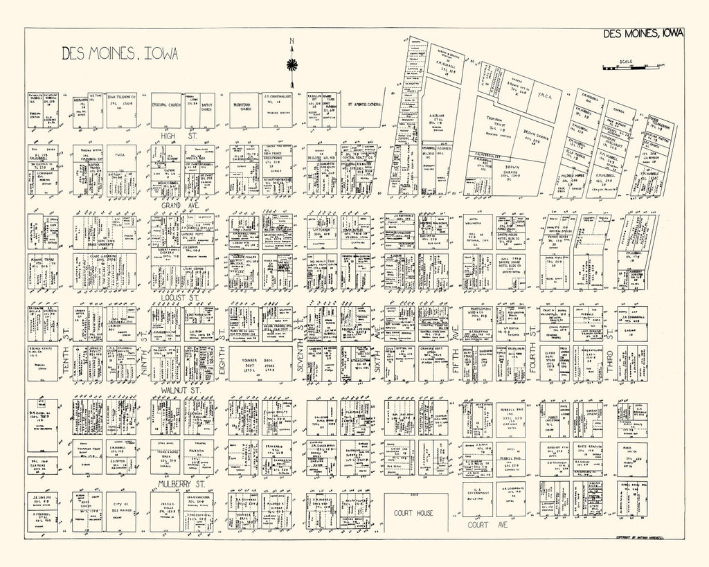 Vintage Map of Des Moines, IA Business Section 1929