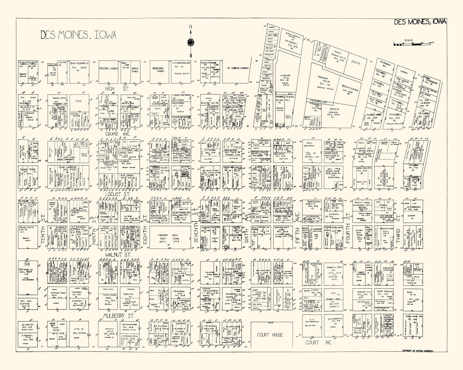 Vintage Map of Des Moines, IA Business Section 1929