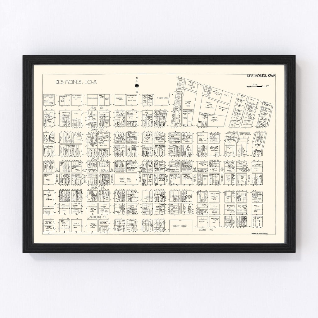 Vintage Map of Des Moines, IA Business Section 1929