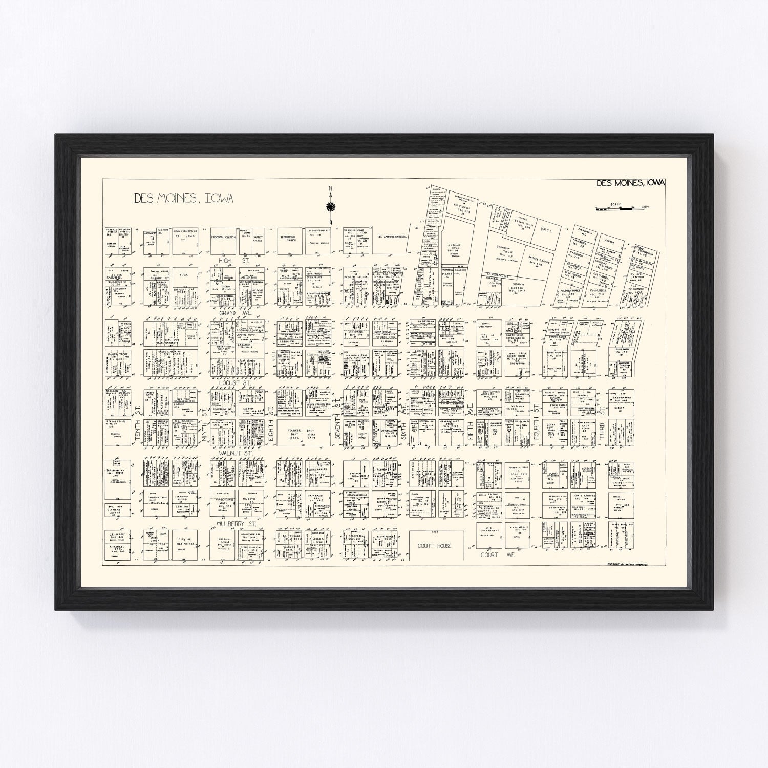 Vintage Map of Des Moines, IA Business Section 1929