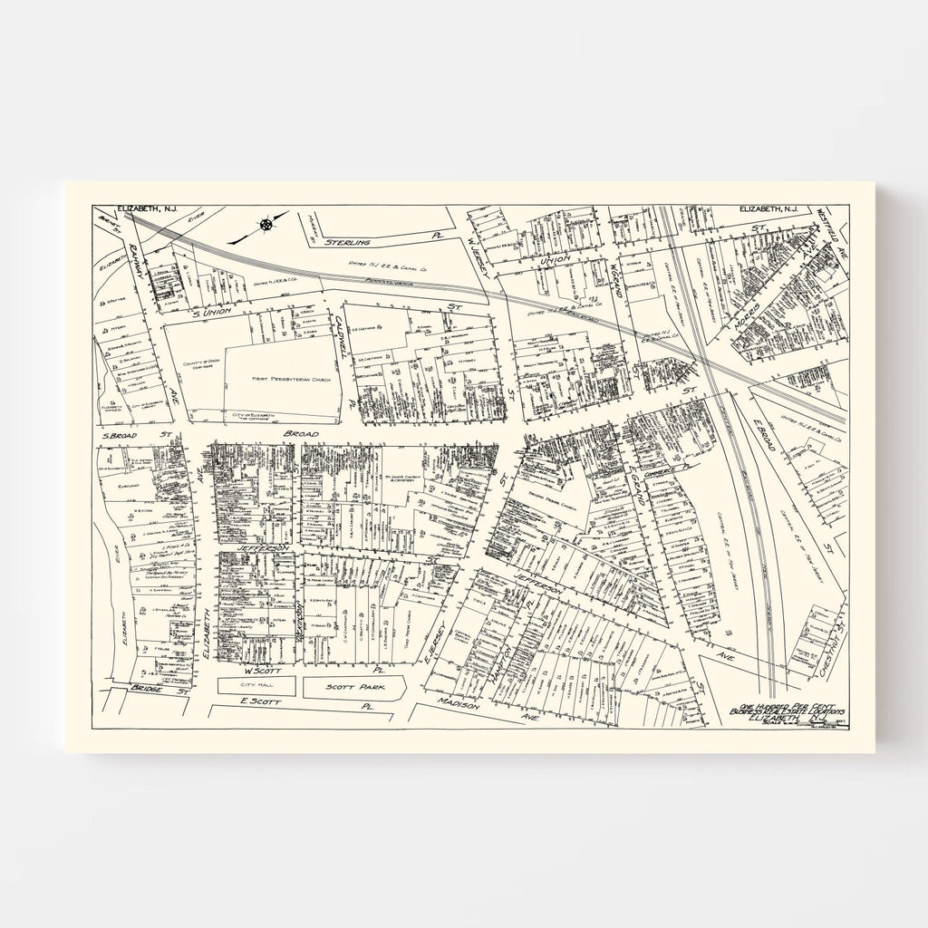 Vintage Map of Elizabeth, NJ Business Section 1929
