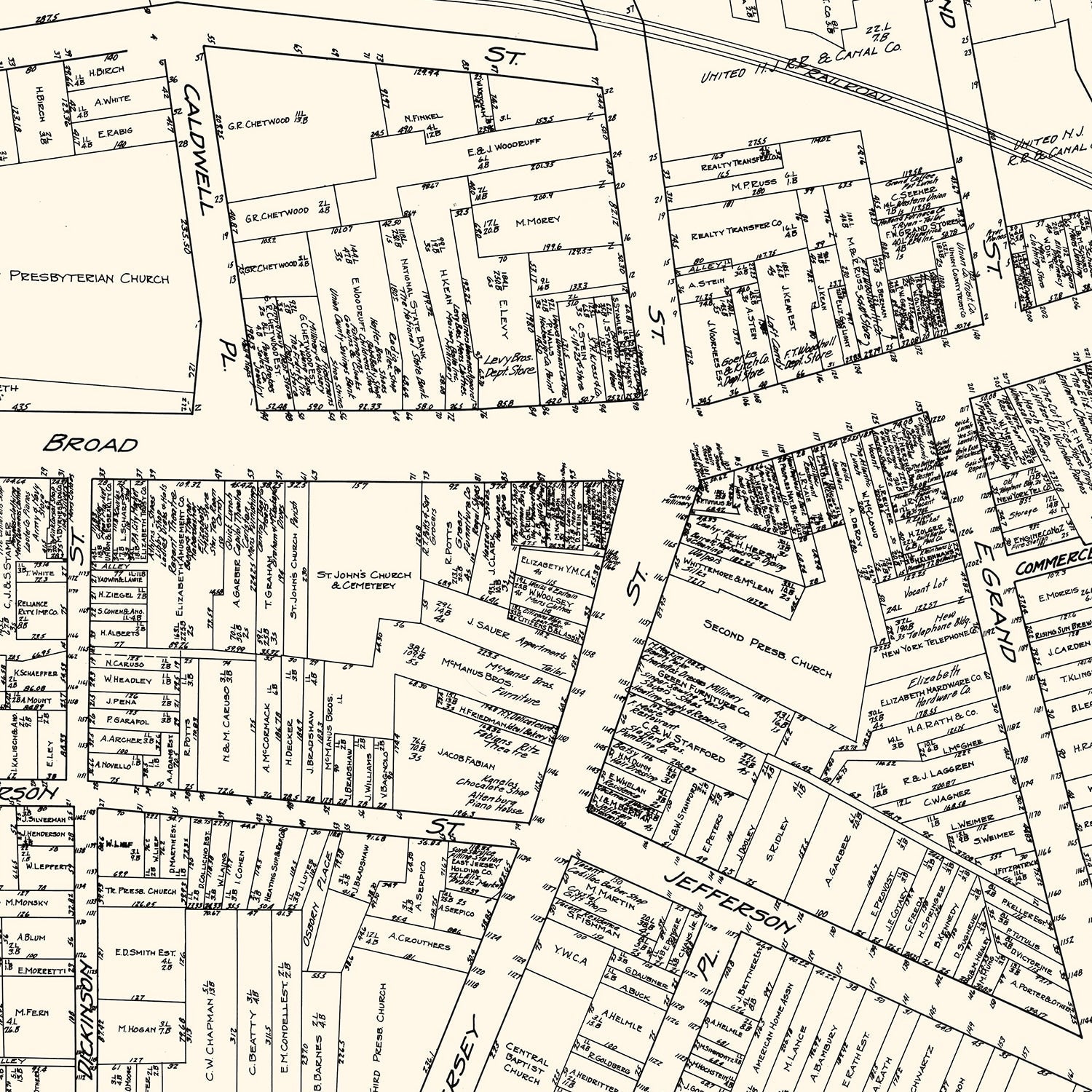 Vintage Map of Elizabeth, NJ Business Section 1929