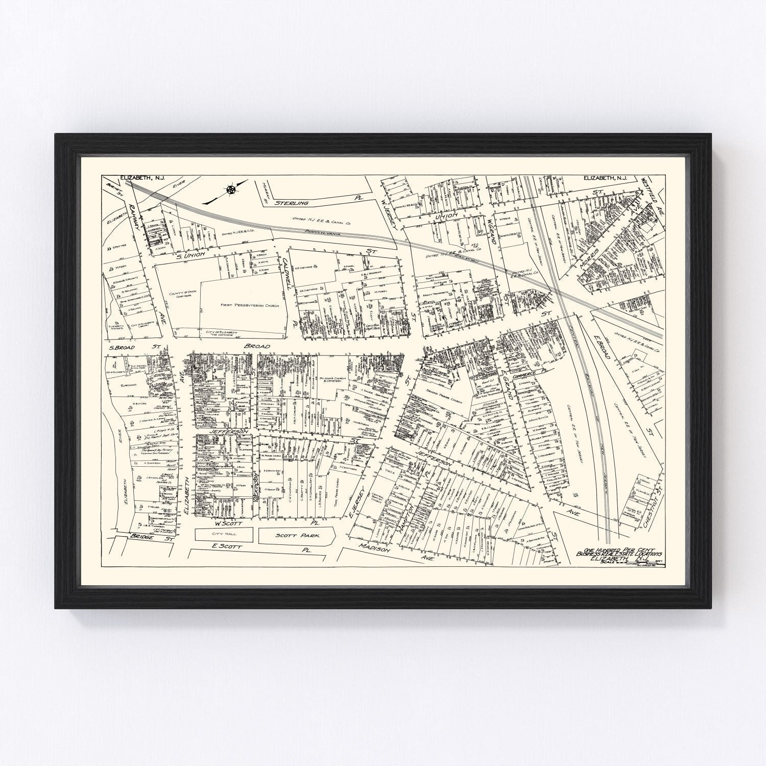 Vintage Map of Elizabeth, NJ Business Section 1929