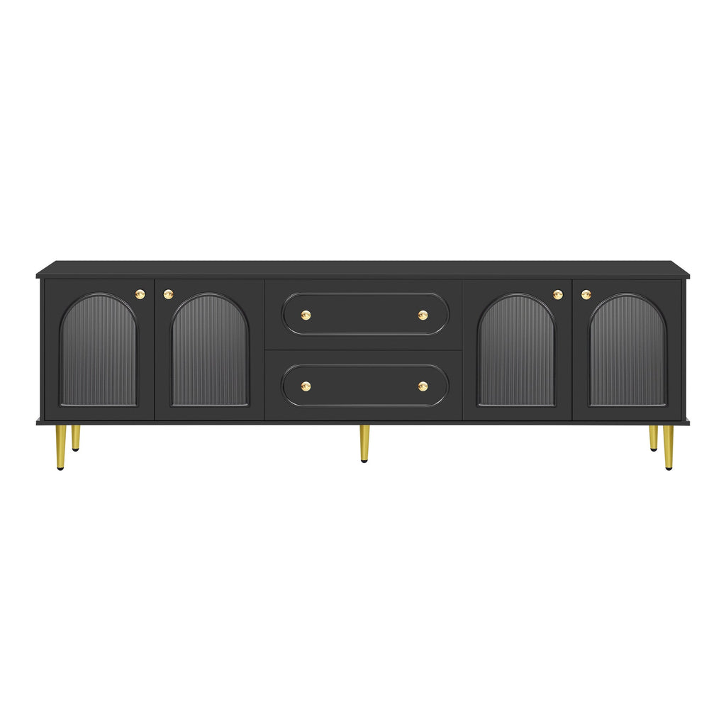 U-Can 78.7'' Modern TV Stand, TV Cabinet with Five Metal Legs and Metal Handles, 2 Drawers and 2 Cabinets with Fluted Glass Doors For Living room, Up to 80'' (Old SKU: SJ000122AAB)