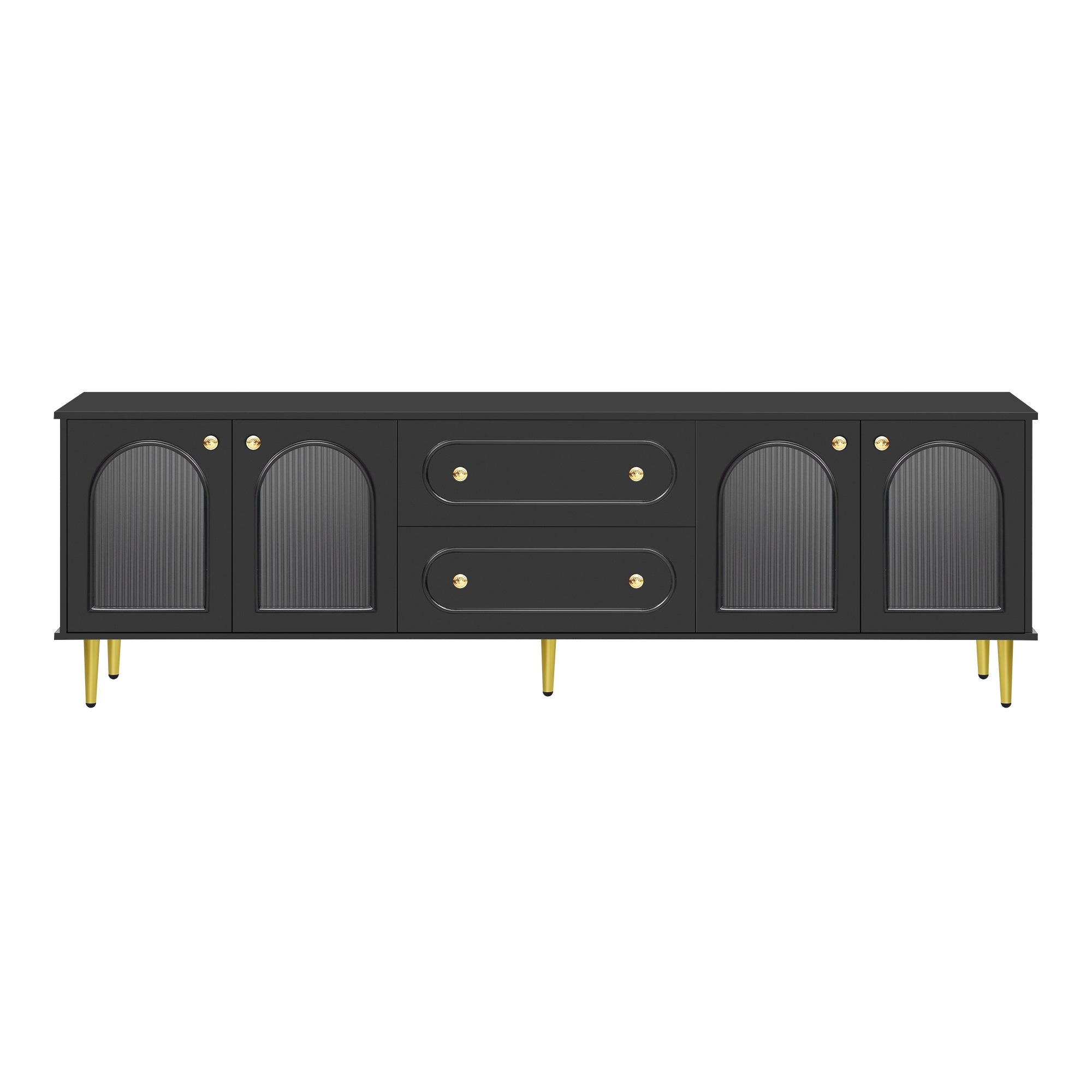 U-Can 78.7'' Modern TV Stand, TV Cabinet with Five Metal Legs and Metal Handles, 2 Drawers and 2 Cabinets with Fluted Glass Doors For Living room, Up to 80'' (Old SKU: SJ000122AAB)