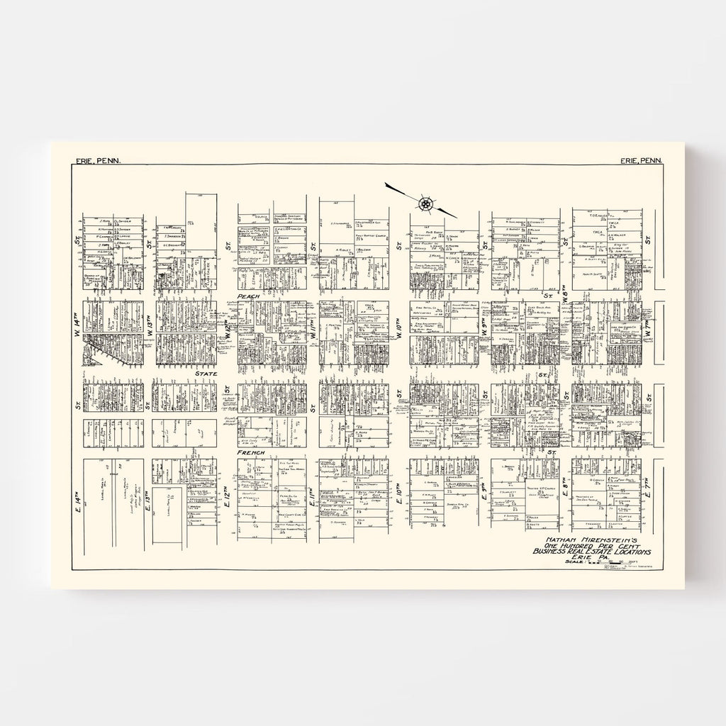 Vintage Map of Erie, PA Business Section 1929