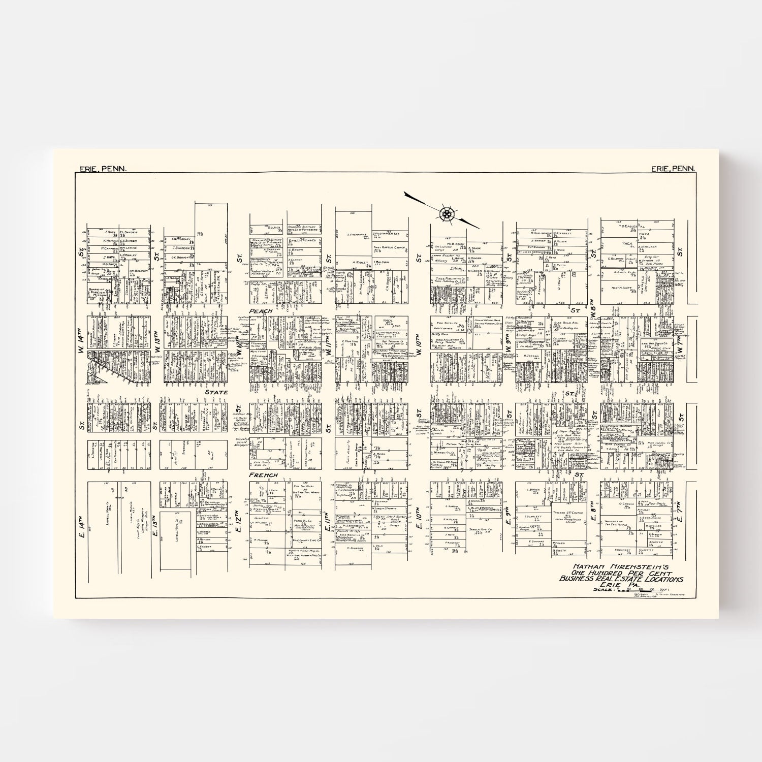 Vintage Map of Erie, PA Business Section 1929