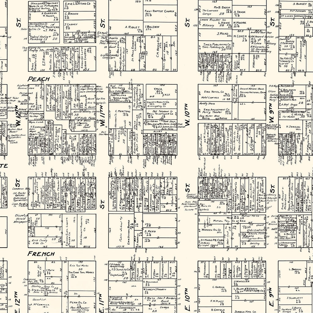 Vintage Map of Erie, PA Business Section 1929