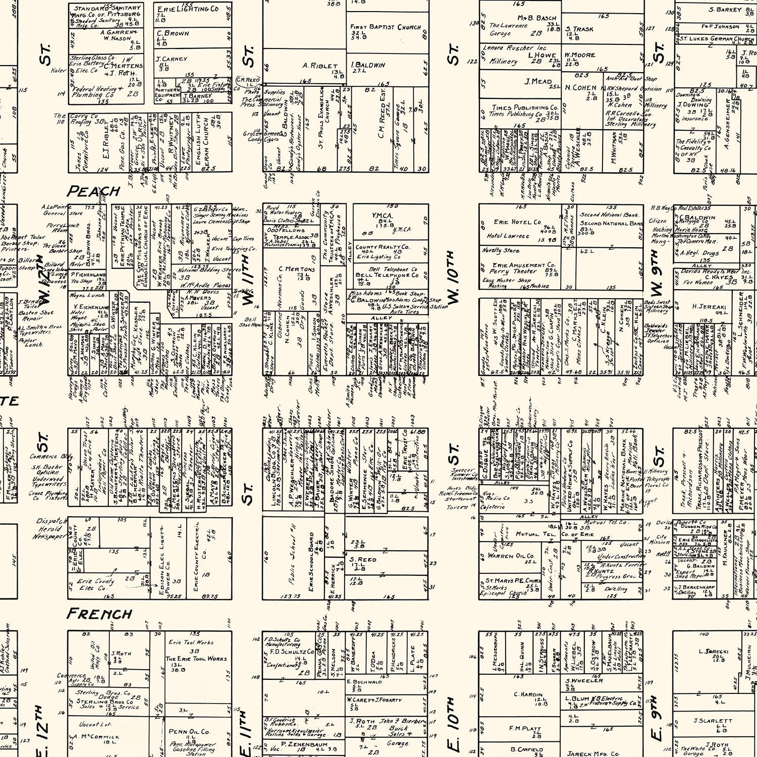 Vintage Map of Erie, PA Business Section 1929