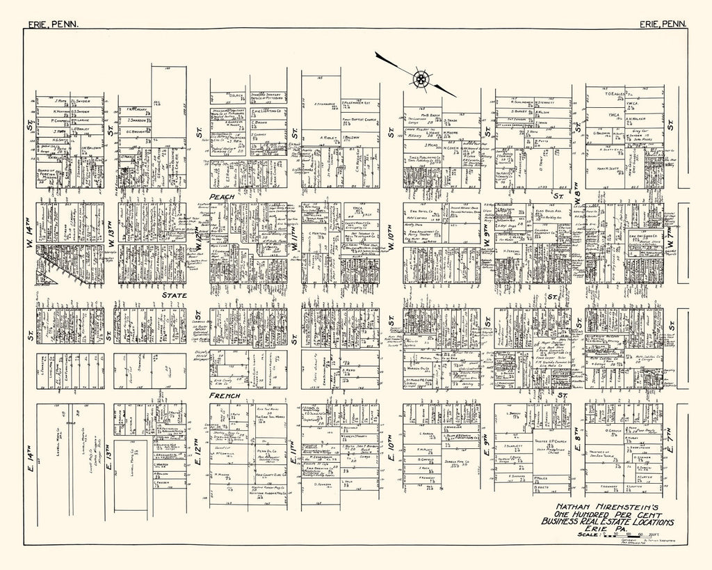 Vintage Map of Erie, PA Business Section 1929