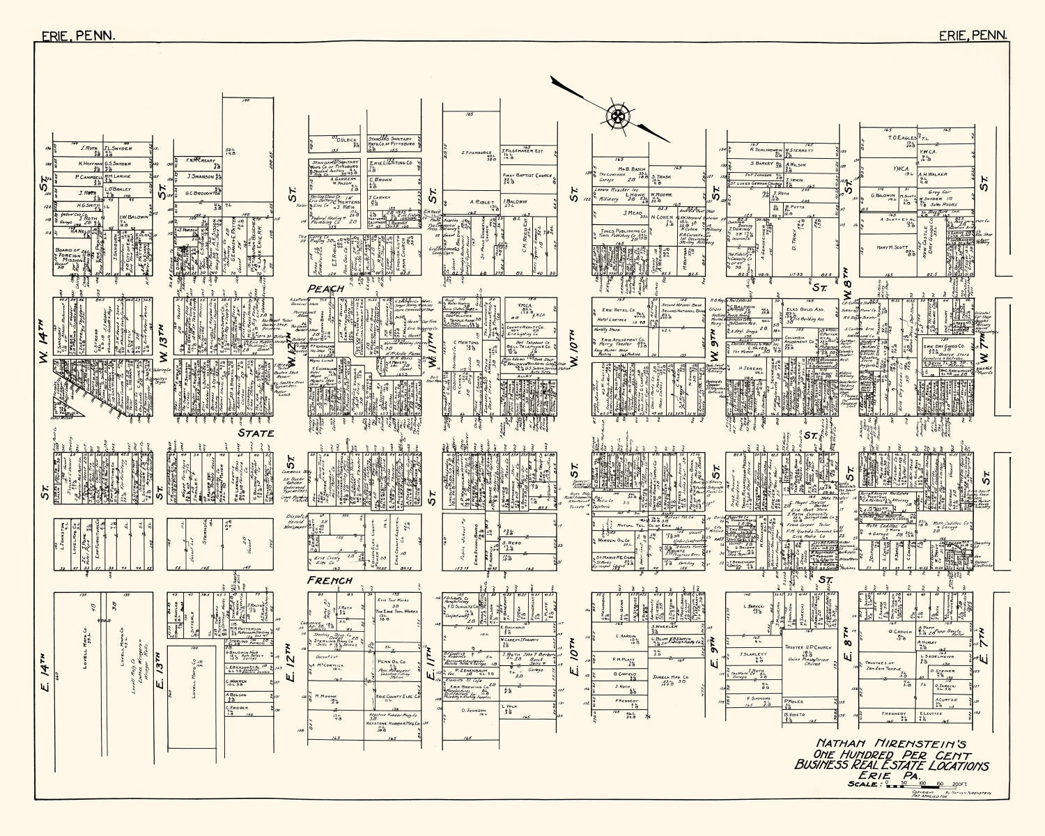 Vintage Map of Erie, PA Business Section 1929