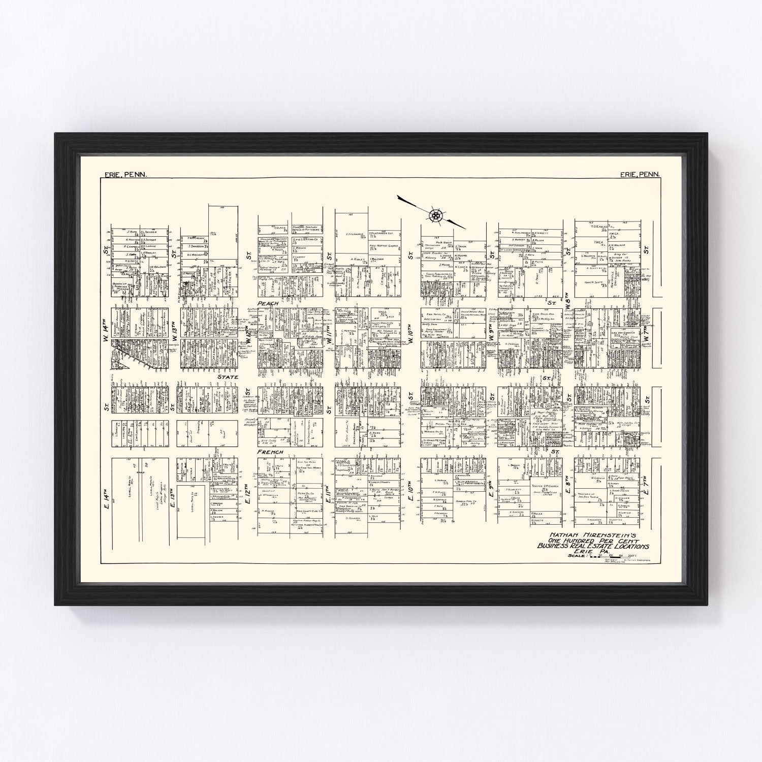Vintage Map of Erie, PA Business Section 1929