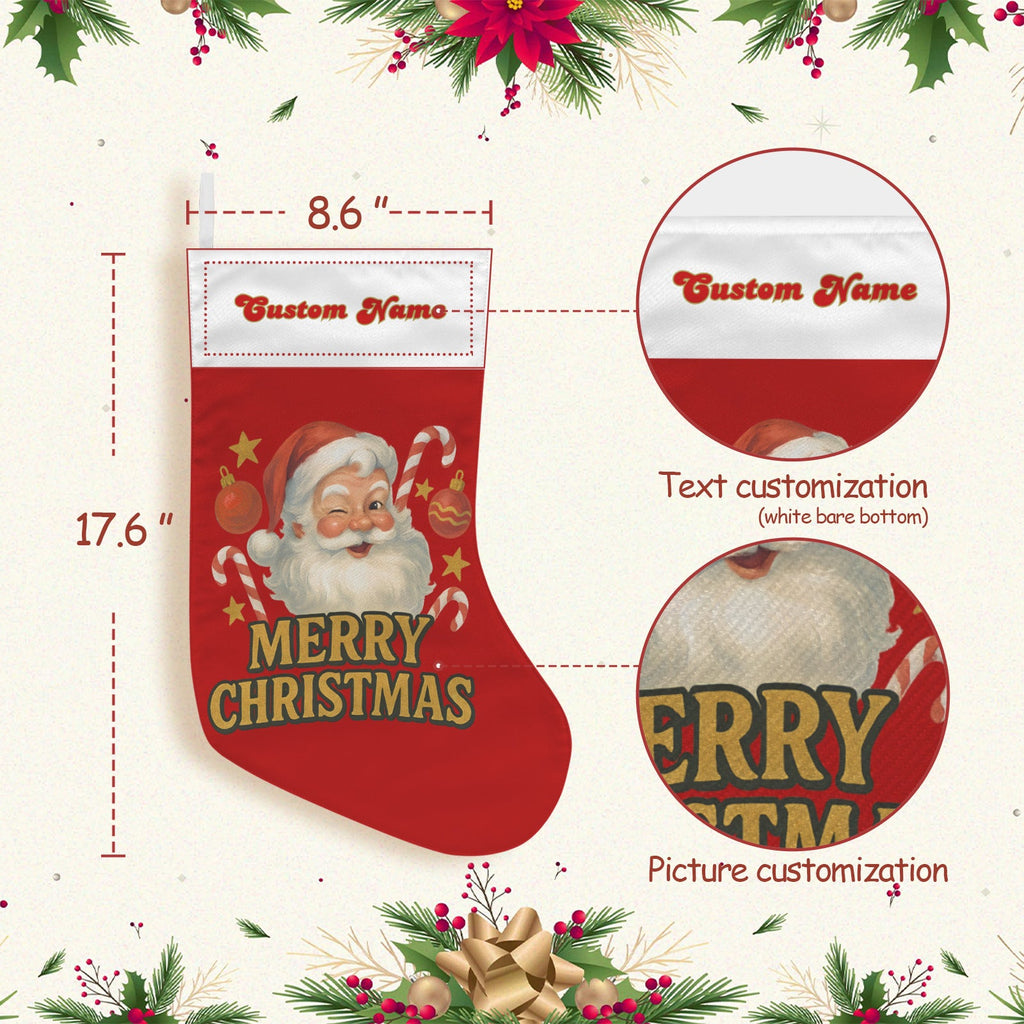 Personalizable Winking Santa Claus Red Christmas Stocking (Made in USA)
