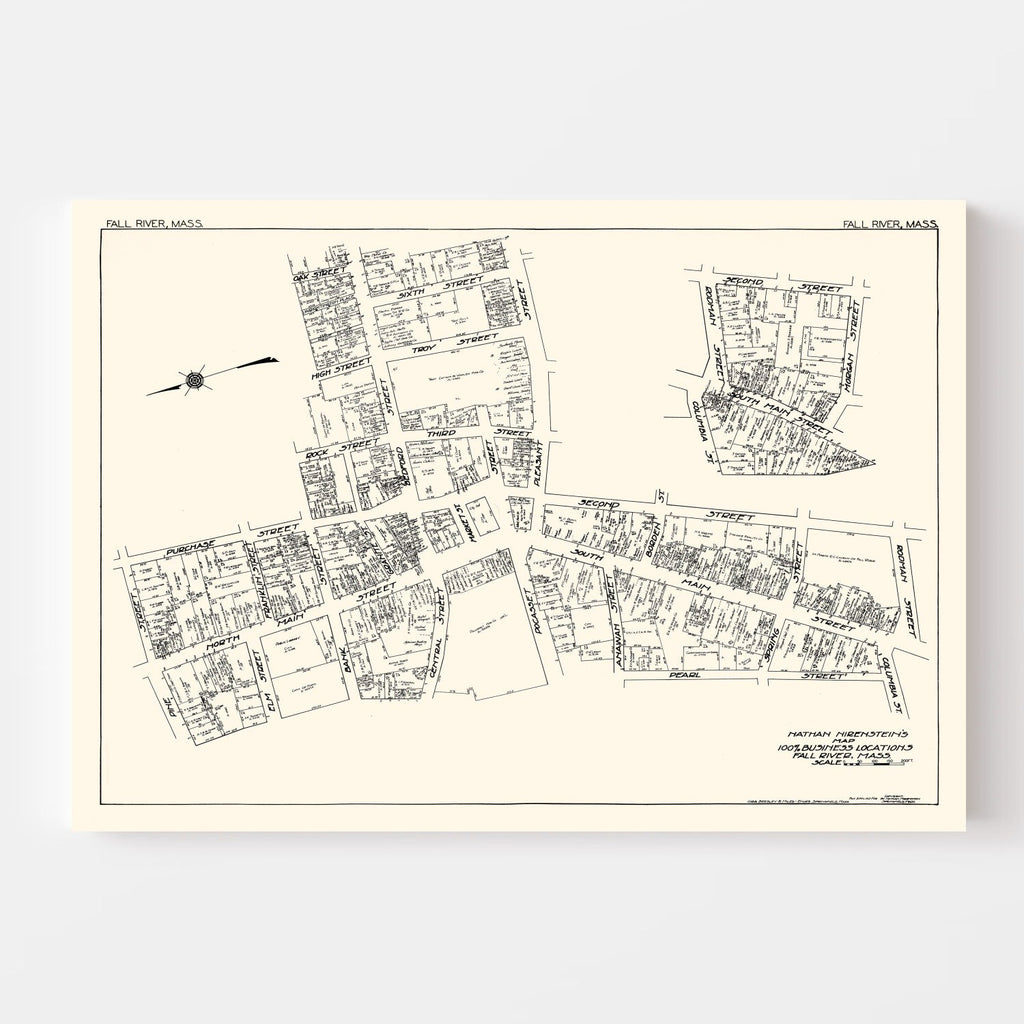 Vintage Map of Fall River, MA Business Section 1929