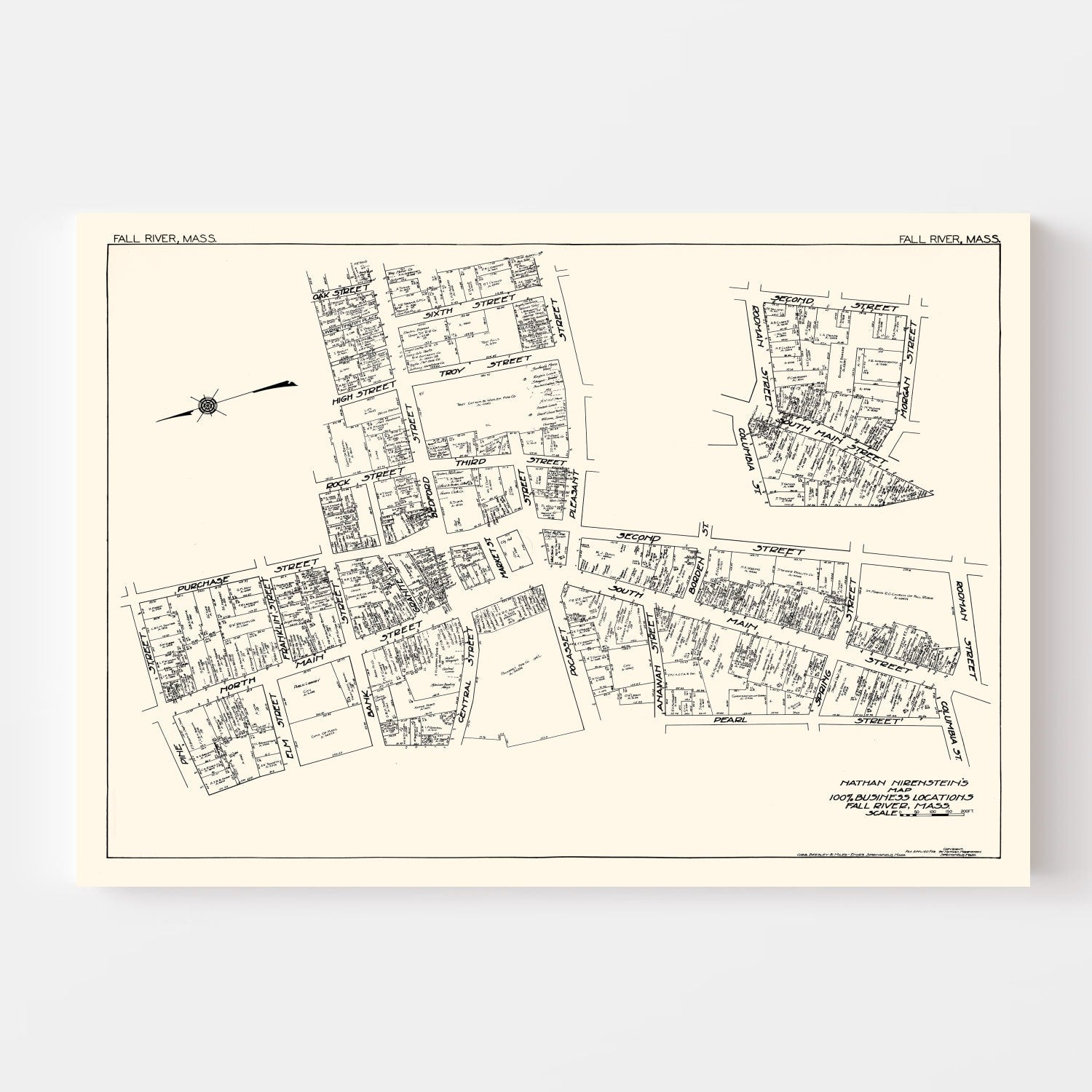 Vintage Map of Fall River, MA Business Section 1929