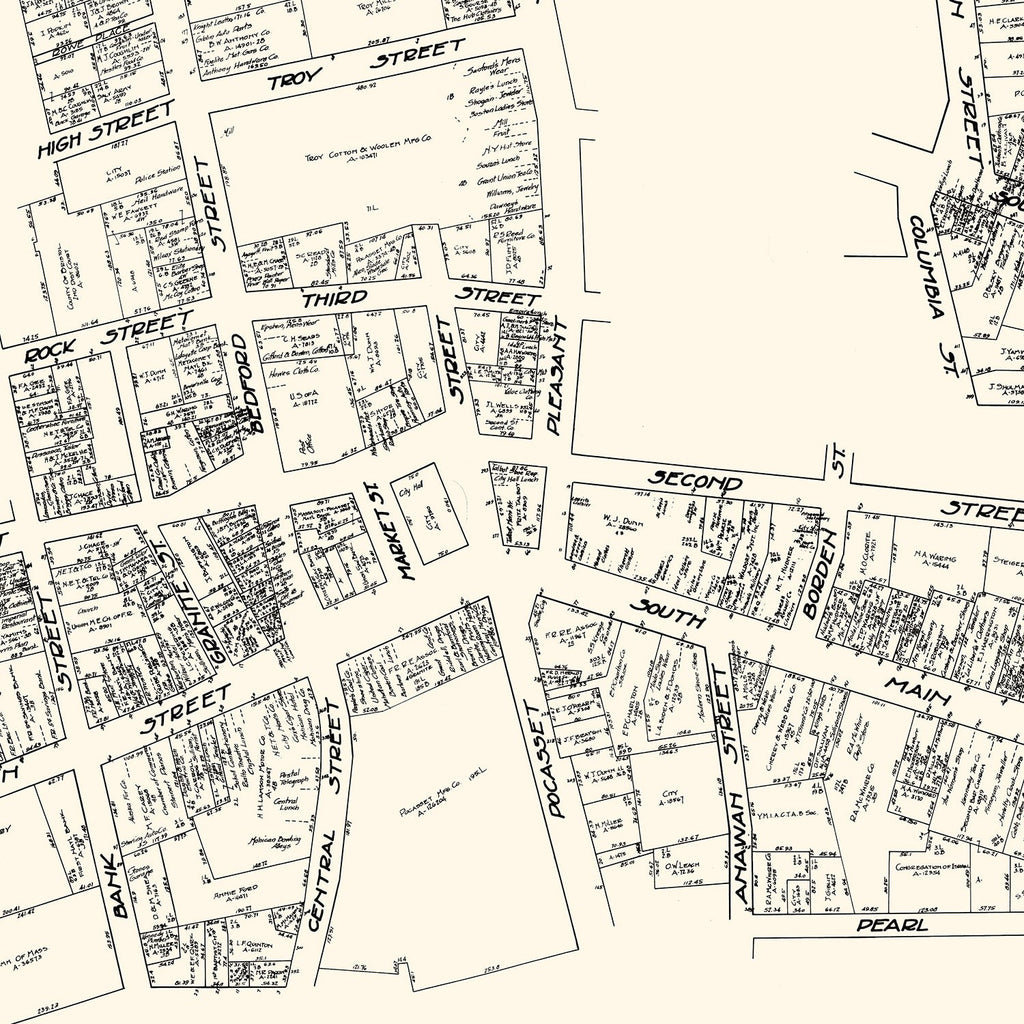 Vintage Map of Fall River, MA Business Section 1929