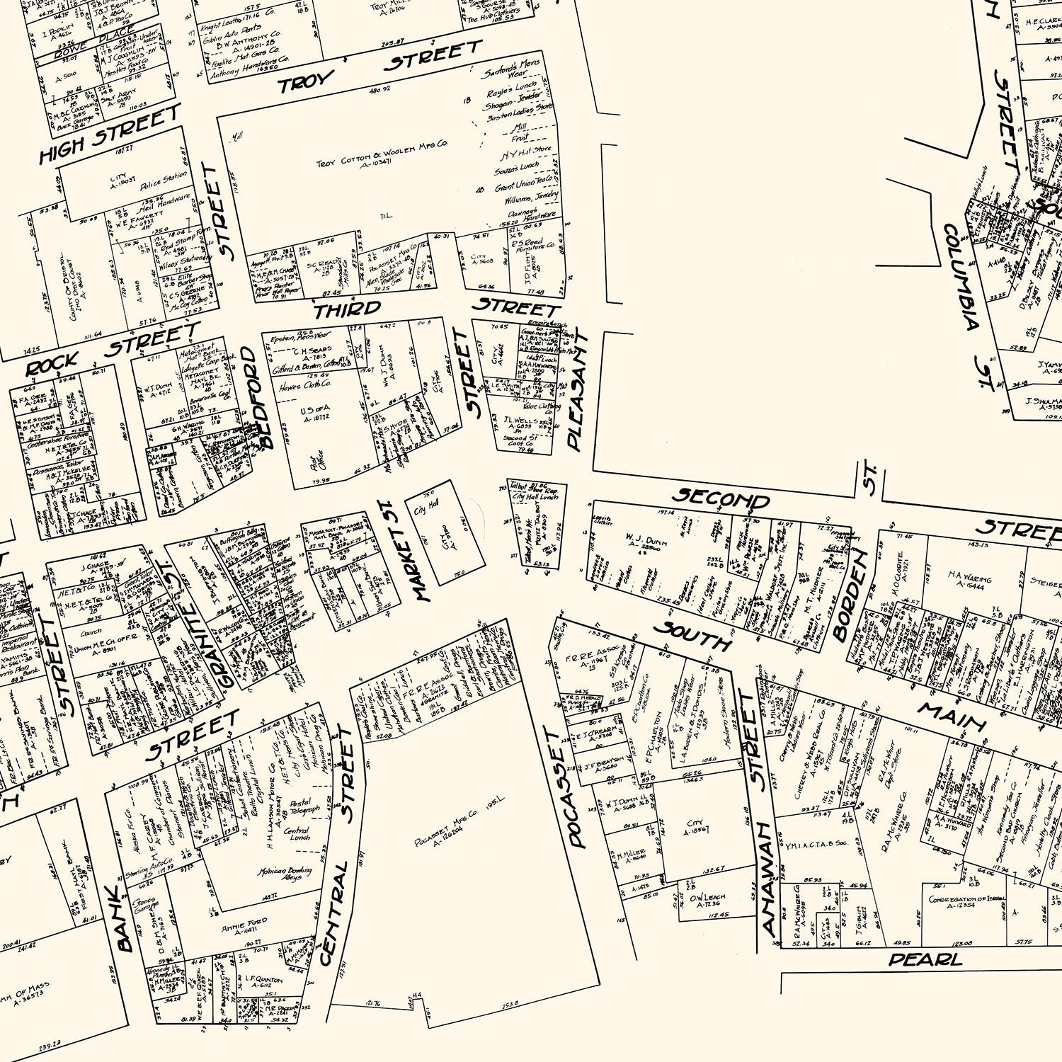 Vintage Map of Fall River, MA Business Section 1929